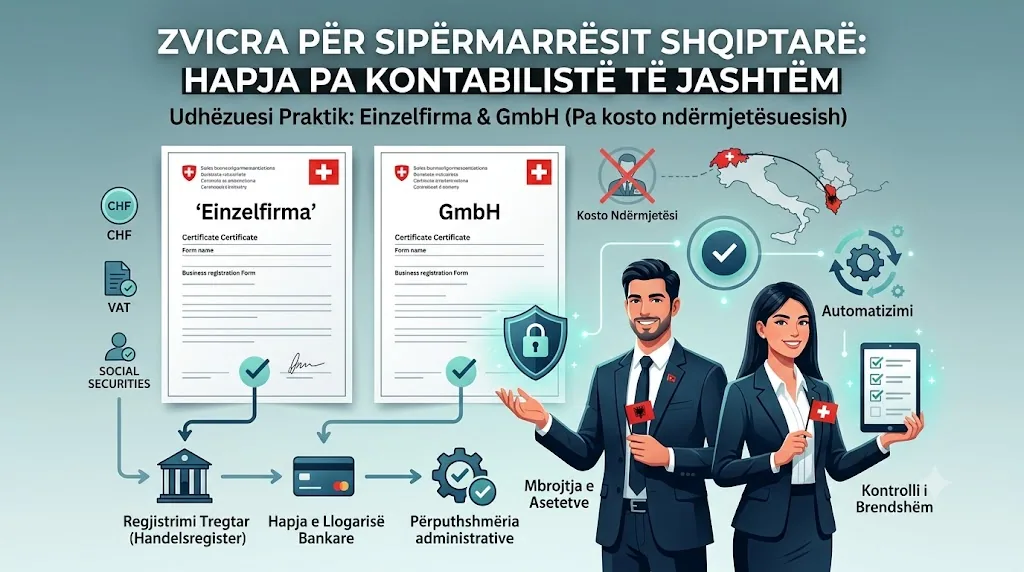 Imazh kryesor për artikullin “Zvicra për Sipërmarrësit Shqiptarë: Hapja e një Einzelfirma apo GmbH pa pasur nevojë për kontabilistë të jashtëm.” në Tregu